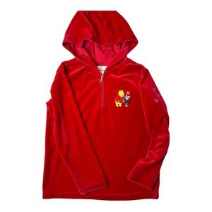 Vintage Disney Store Winnie the Pooh Red Velour Hoodie Girls Size 6 Holiday